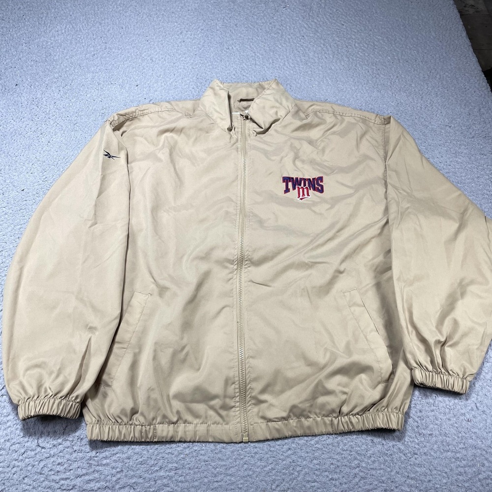 Minnesota Twins Jacket Mens Large Beige MLB Baseball Reebok Full Zip Windbreaker